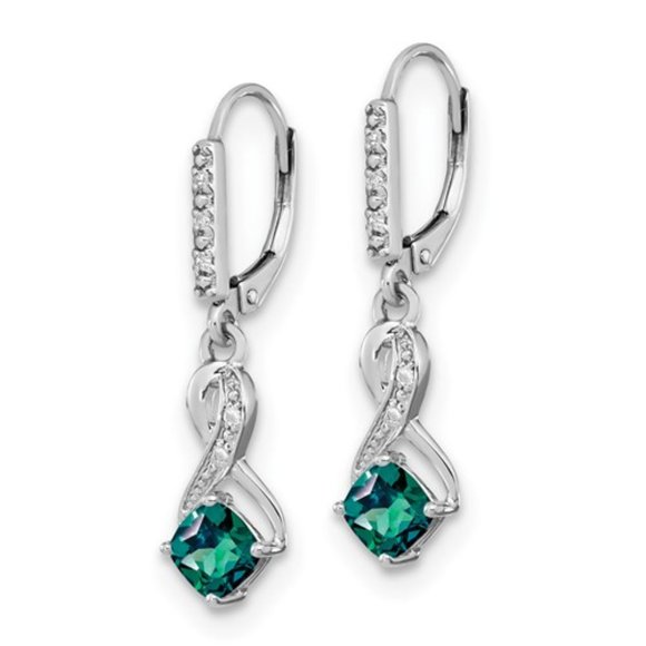925 Sterling Silver Alexandrite and Diamond Drop Dangle Earrings June Birthstone - Picture 3 of 4